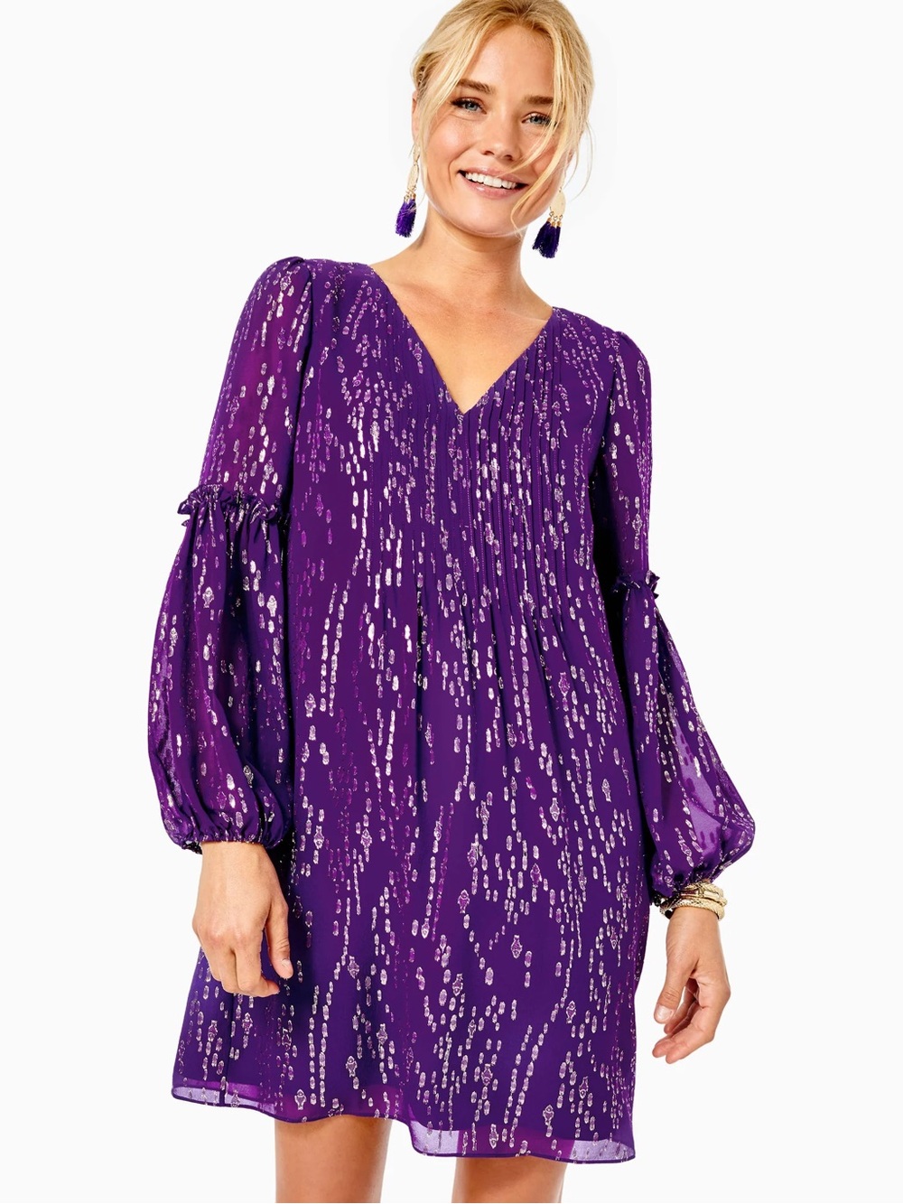 Lilly Pulitzer Cleme Purple Silk Long Sleeve Dress